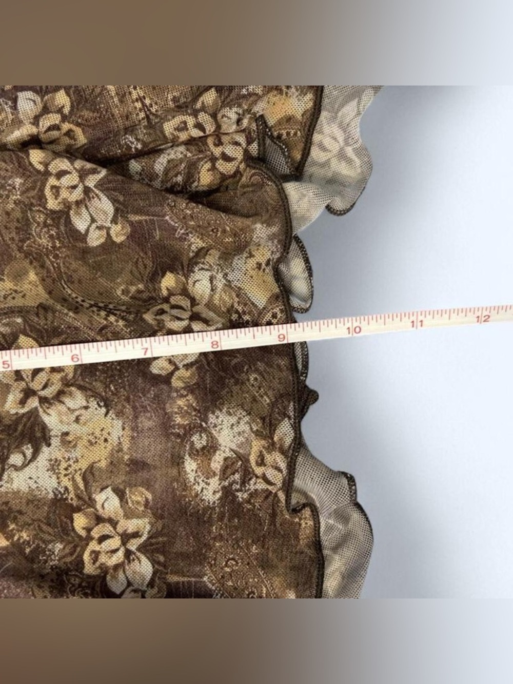 Brown Sheer Floral Print Asymmetrical Hem Cropped Halter Top by West of Melrose - Picture 7 of 8